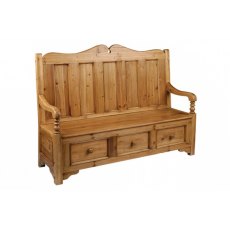 Carved Settle - Plain 3 seater with 3 drawers