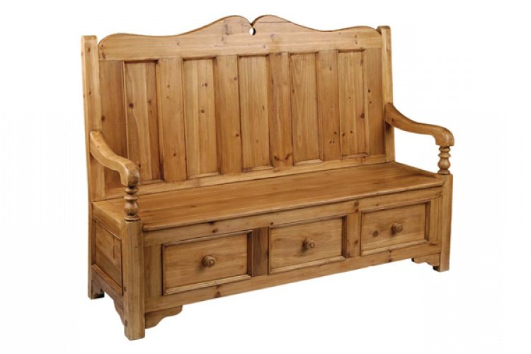 Carved Settle - Plain 3 seater with 3 drawers