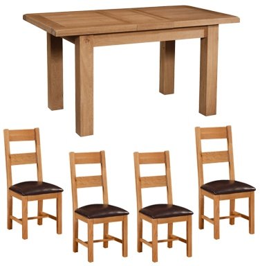 Oaken 120cm Extending Dining Table with 4 Oaken PU Seat Dining Chairs