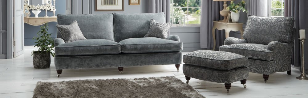 Duresta Lansdowne sofa, chair & run up footstool
