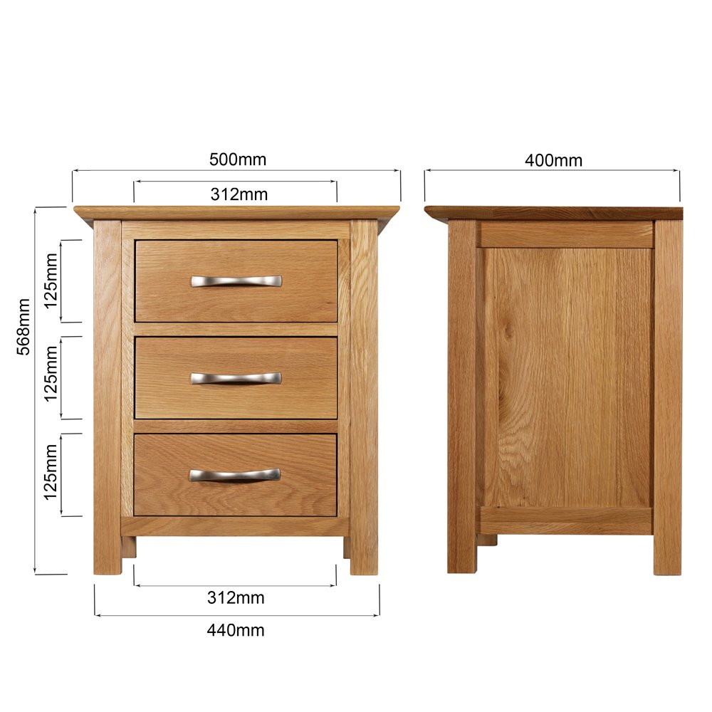 Lisbon Oak 3 Drawer Bedside Table Old Creamery Furniture