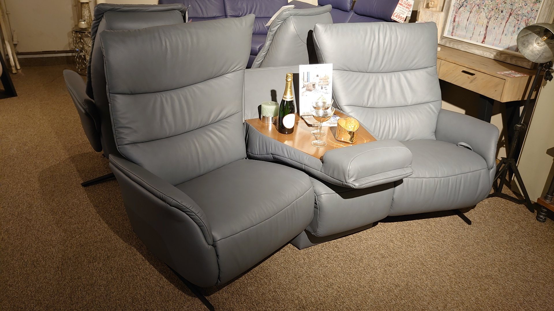 Clearance Himolla Azure Curved Manual Recliner Sofa Old Creamery