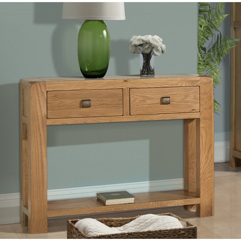Small oak console table store with drawers