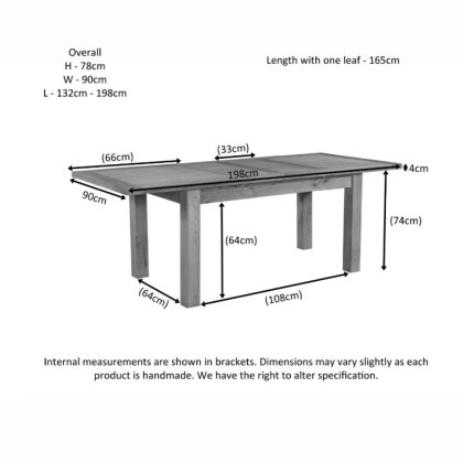Bristol Oak 132-198 x 90 Dining Table & 2 Ext Leaves