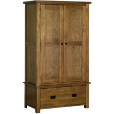 Riad Rustic Oak Double Wardrobe on Drawer