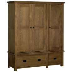 Riad Rustic Oak Triple Wardrobe on Drawers