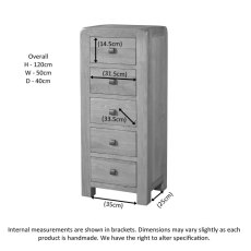 Avon Oak 5 Drawer Tall Chest