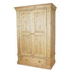 Woodies Pine Double Wardrobe on Drawer