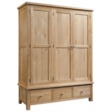 Bristol Oak Triple Wardrobe with 3 Drawers