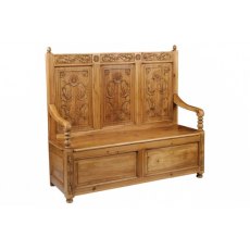 Carved Settle - 3 seater with floral pattern