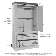 Geneva Painted 2 Drawer Wardrobe