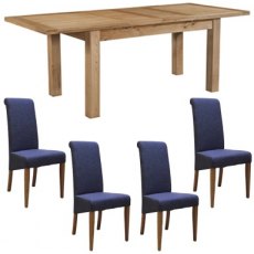 Bristol Oak Extending Dining Table & 4  Blue Fabric Chairs