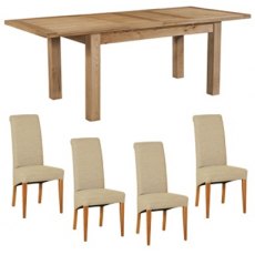 Bristol Oak Extending Dining Table & 4 Beige Fabric Chairs