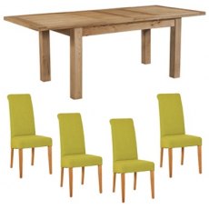 Bristol Oak Extending Dining Table & 4 Lime Fabric Chairs Bristol Oak Extending Dining Table & 4 Lime Fabric Chairs
