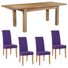 Bristol Oak Extending Dining Table & 4 Purple Fabric Chairs