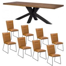 Soho Holburn 200cm Dining Chair with 8 Cooper Tan Dining Chairs