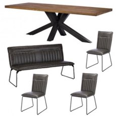 Soho 200cm Holburn Table with 1 Grey Bench and 3 Grey Cooper chairs
