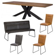 Soho 200cm Holburn Table with 1 Grey Bench, 2 Tan Cooper Chairs & 1 Grey Cooper chair