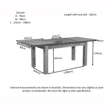 Bristol Oak 132-198 x 90 Dining Table & 2 Ext Leaves