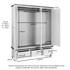 Bristol Painted Triple Wardrobe with 3 Drawers