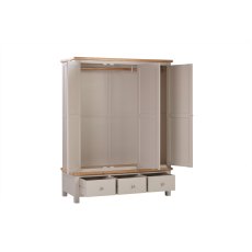 Bristol Putty Painted Triple Wardrobe with 3 Drawers
