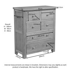 Bristol Rustic Oak 2 Over 3 Chest of Drawers
