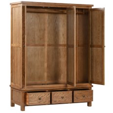 Bristol Rustic Oak Triple Wardrobe with 3 Drawers