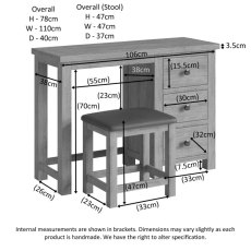 Bristol Rustic Oak Dressing Table & Stool