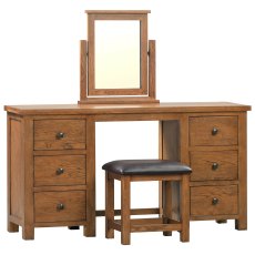 Bristol Rustic Oak Double Pedestal Dressing Table & Stool