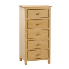 Portland Oak 5 Drawer Tall Chest