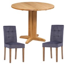 Bristol Oak Drop Leaf table with 2 Ashbury Graphite Velvet Chairs