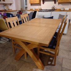 Clearance Bristol Oak Cross Leg Dining Table with 4 Twin Slat Dining Chairs