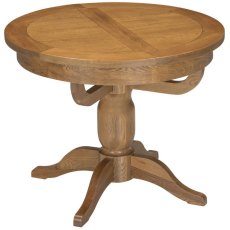 Bristol Rustic Oak Round Extending Pedestal Dining Table 100-135cm