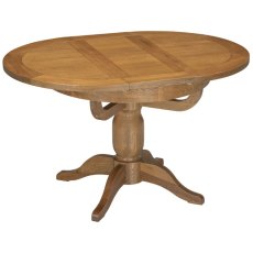 Bristol Rustic Oak Round Extending Pedestal Dining Table 100-135cm