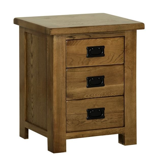 Riad Rustic Oak 3 Drawer Bedside