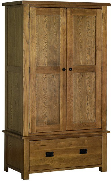 Riad Rustic Oak Double Wardrobe on Drawer