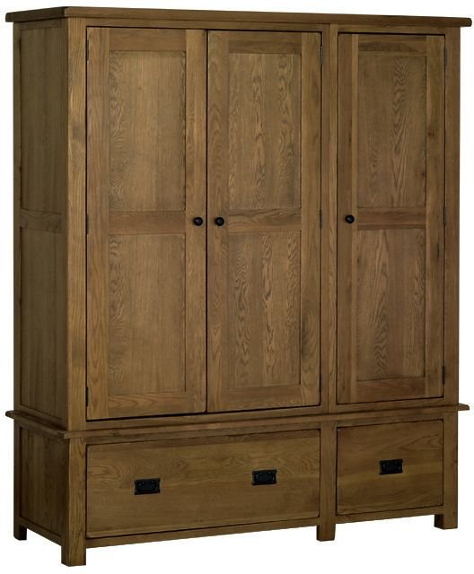 Riad Oak Furniture Riad Rustic Oak Triple Wardrobe on Drawers
