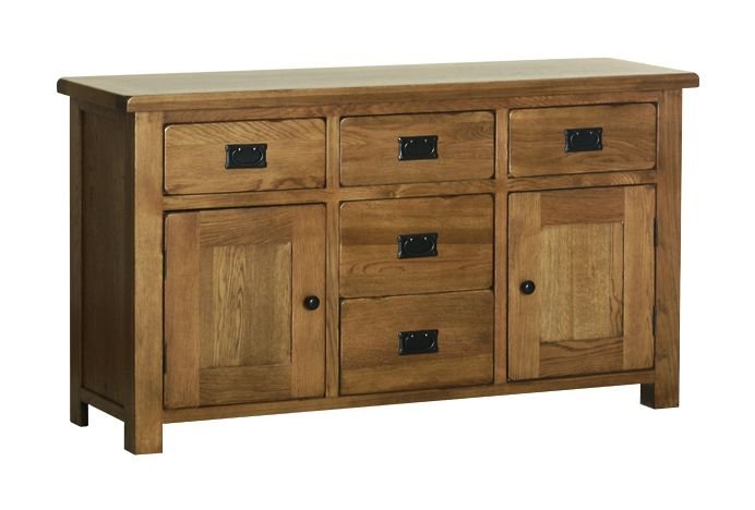 Riad Rustic Oak 2 Door 5 Drawer Large Sideboard