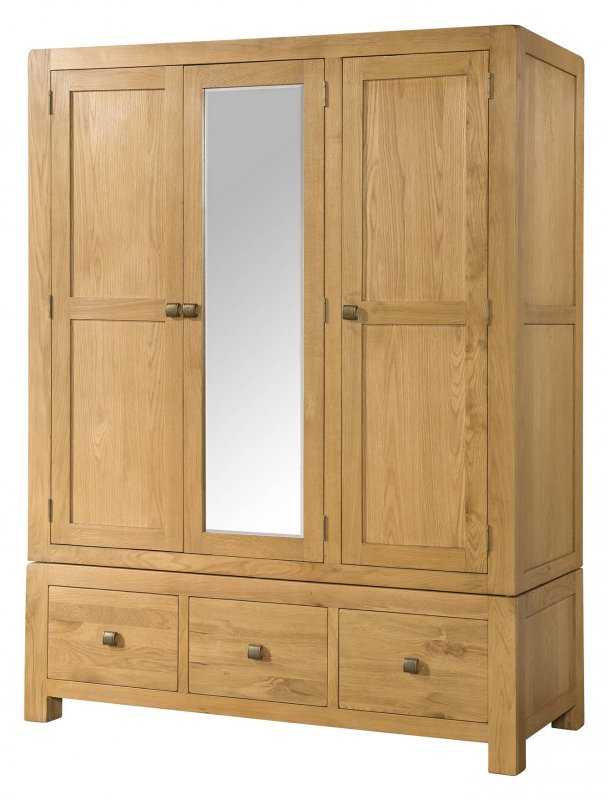 Avon Oak Triple Wardrobe with 3 Drawers