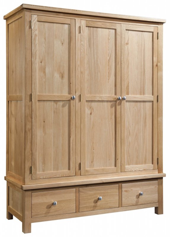 Bristol Oak triple wardrobe on drawers