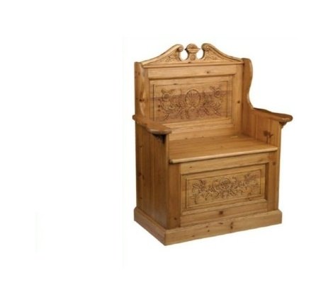 Carved Settle - single seater with floral pattern