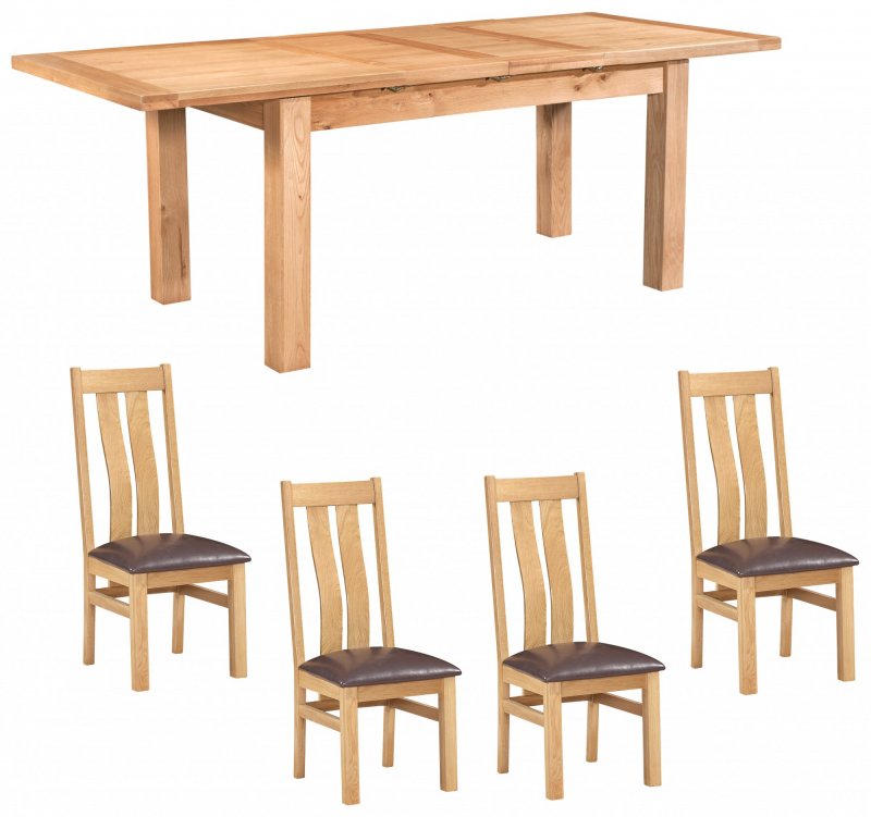 Bristol Oak Extending Dining Table & 4 Twin Slat Chairs