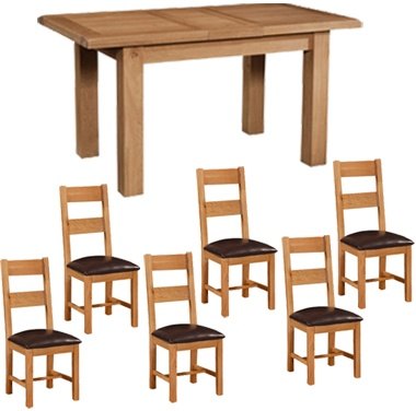 Oaken Oaken 132cm Extending Dining Table with 6 PU Seat Dining Chairs