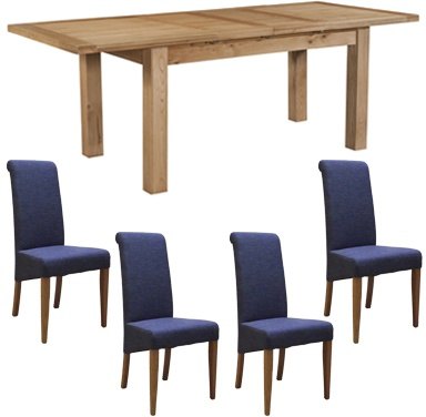 Bristol Bristol Oak Extending Dining Table & 4  Blue Fabric Chairs