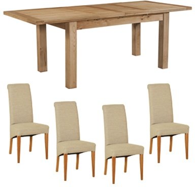 Bristol Oak Extending Dining Table & 4 Beige Fabric Chairs