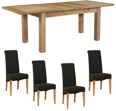 Bristol Bristol Oak Extending Dining Table & 4 Charcoal Fabric Chairs