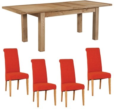 Bristol Bristol Oak Extending Dining Table & 4 Dark Orange Fabric Chairs
