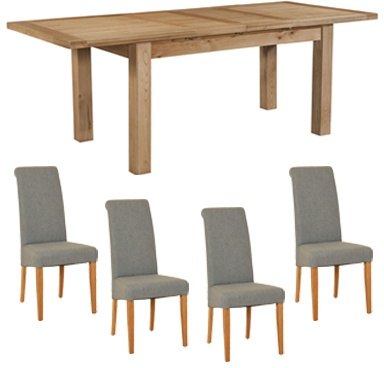 Bristol Bristol Oak Extending Dining Table & 4 Light Grey Fabric Chairs