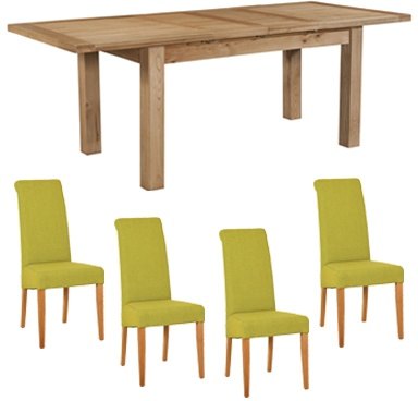 Bristol Bristol Oak Extending Dining Table & 4 Lime Fabric Chairs