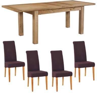 Bristol Oak Extending Dining Table & 4 Mauve Fabric Chairs